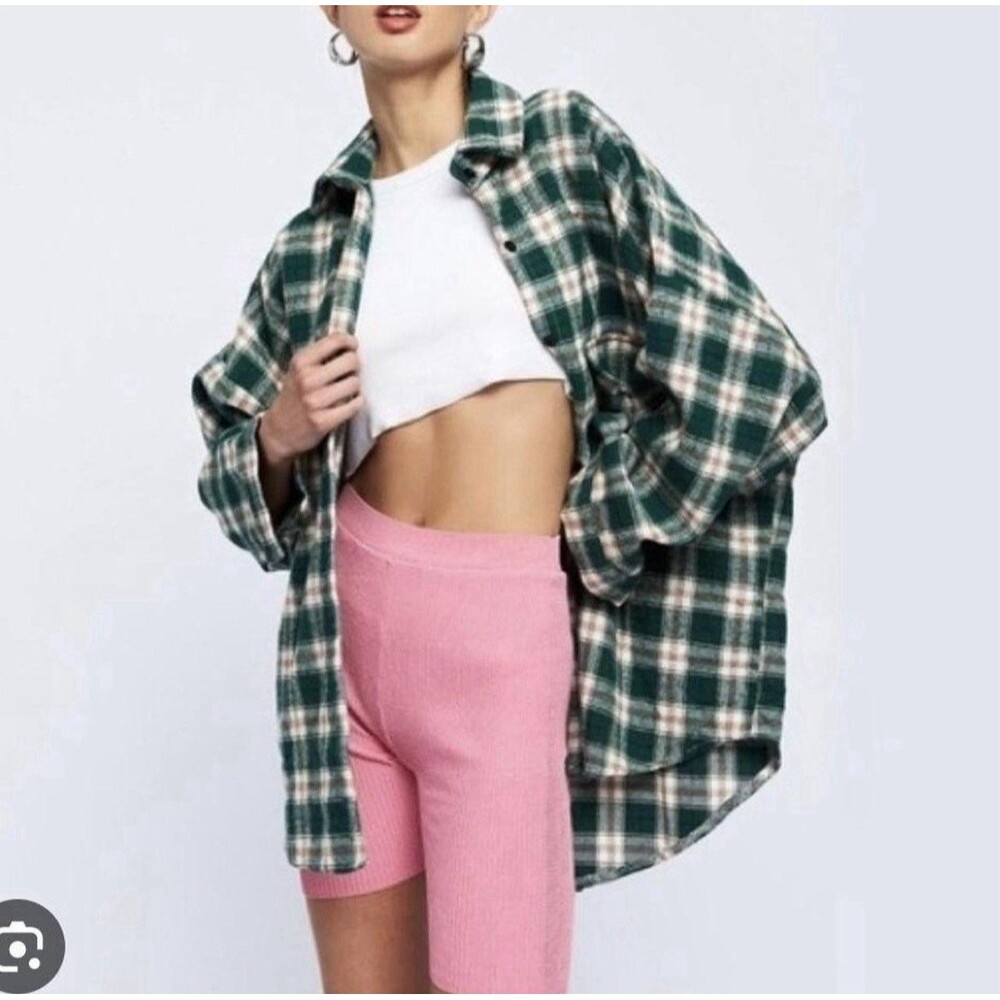 Lioness Ken Checkered Plaid Shirt Button Up Oversized Large Cabin Core Vacation